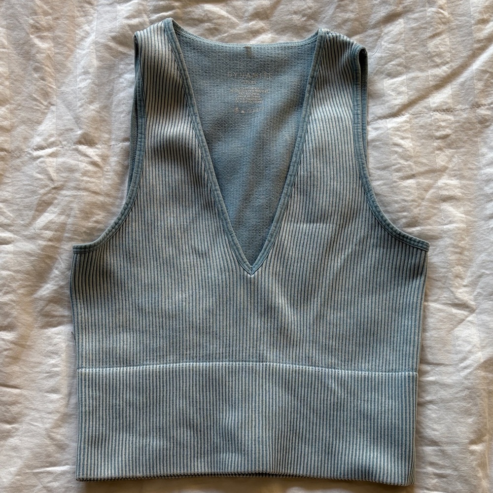 Dynamite Light Blue Ribbed V-Neck Tank Top